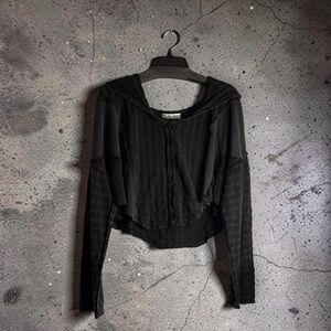 We The Free Black Textured Asymmetrical Long Sleeve Crop Hoodie